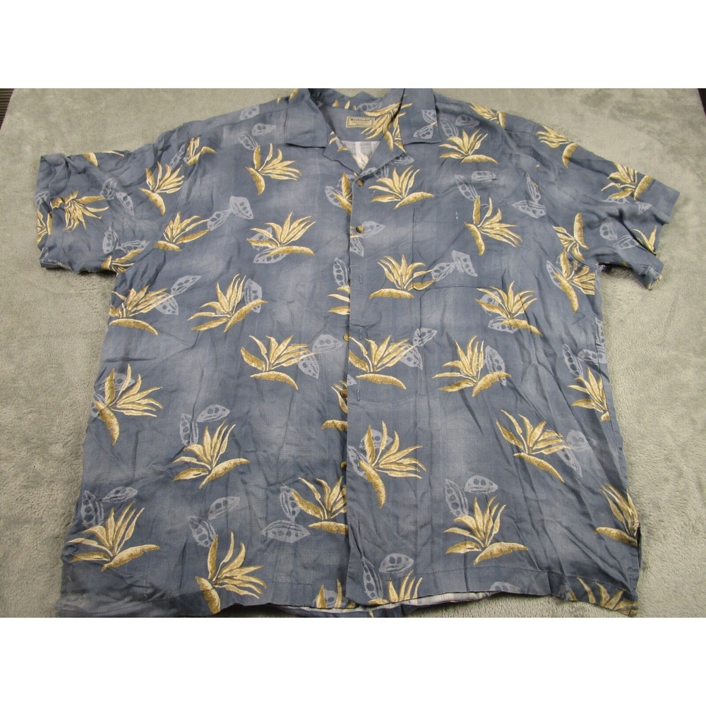 Vintage Weekender Shirt Mens XL Blue Floral Hawaiian Rayon Casual Relax Beach‎